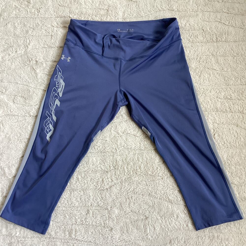 Under Armour HeatGear Compression Capri Leggings XL Blue Reflective